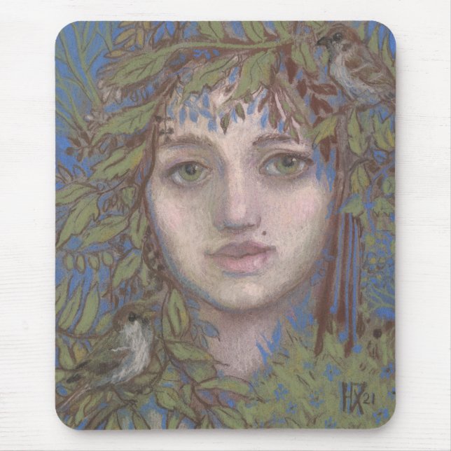 Sparrow Lady Surreal Fantasy Kunst, Dichtung und M Mousepad (Vorne)