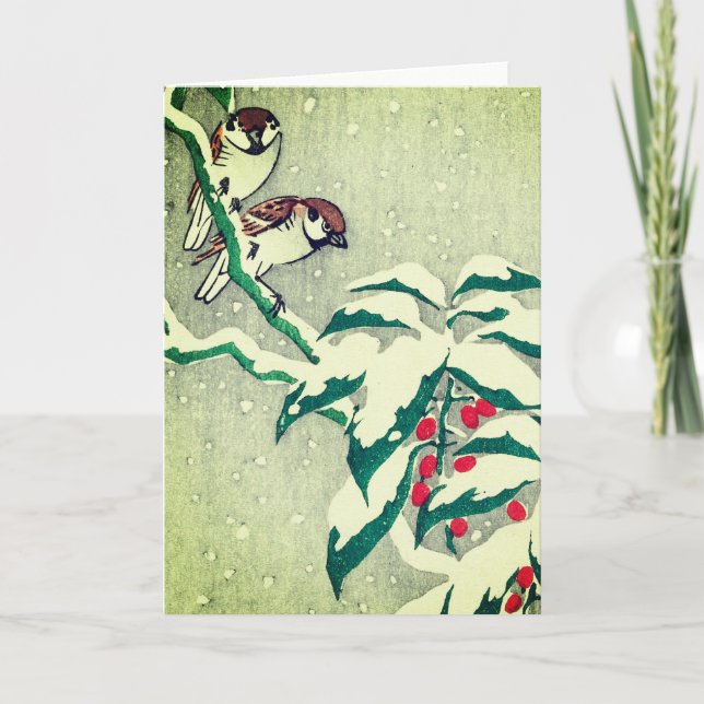 SPARROW RED BERRIES CHRISTMAS Card Karte (Vorderseite)