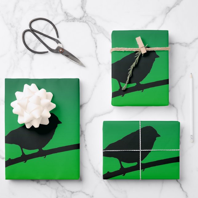 Sparrow Silhouette On Limonene Geschenkpapier Set (Vorderseite)