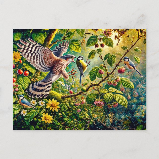 Sparrow und Großer Tit am Einzug Postkarte (Vorderseite)