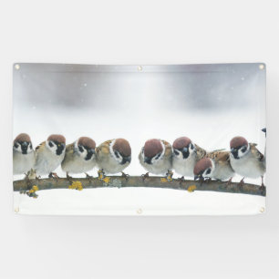 SPARROWS AUF EINEM BRANCHBanner MIT BAUMMETEN Banner