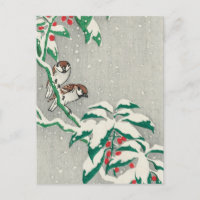 Sparrows auf Snowy Berry Bush von Ohara Koson