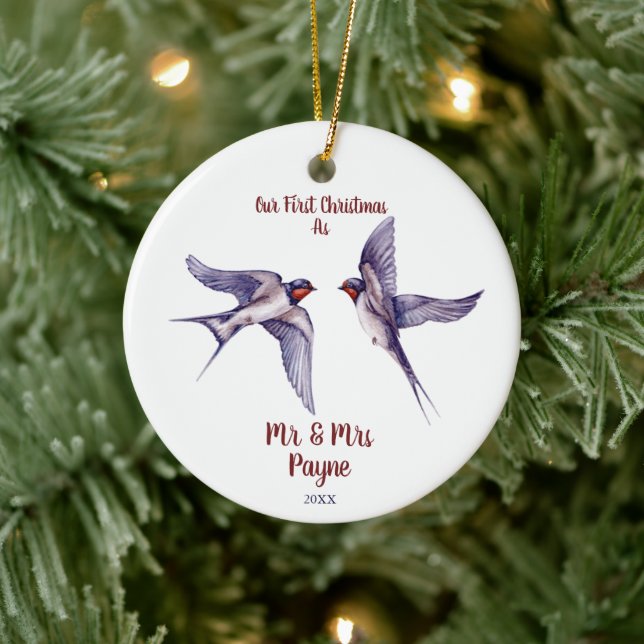 Sparrows Bird Lovebirds Verheiratetes Paar Xmas Keramik Ornament (Baum)