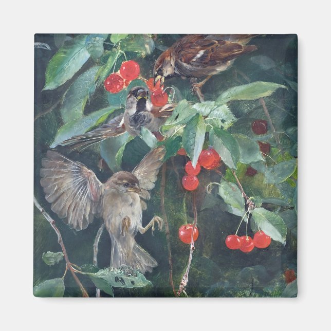 Sparrows in einem Kirschbaum, Bruno Liljefors Magnet (Vorne)