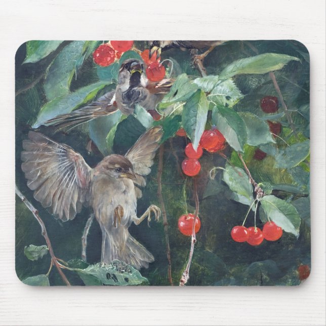 Sparrows in einem Kirschbaum, Bruno Liljefors Mousepad (Vorne)