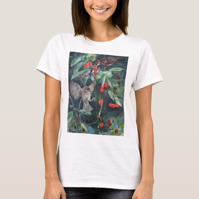 Sparrows in einem Kirschbaum, Bruno Liljefors T-Shirt (Vorderseite)