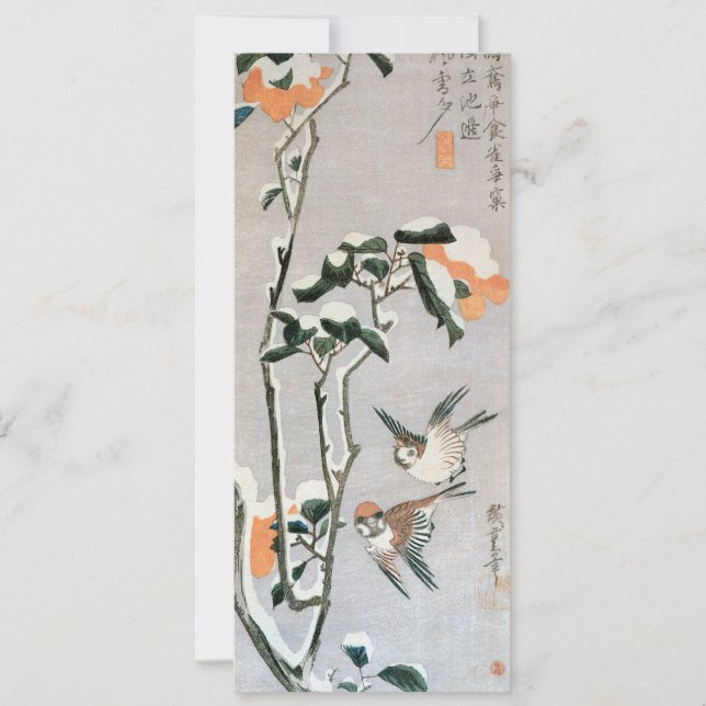 Sparrows und Kamelien in Snow von Ando Hiroshige (Vorderseite)