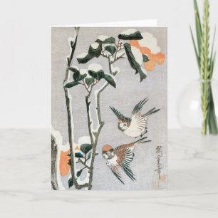 Sparrows und Kamelien in Snow von Ando Hiroshige Karte