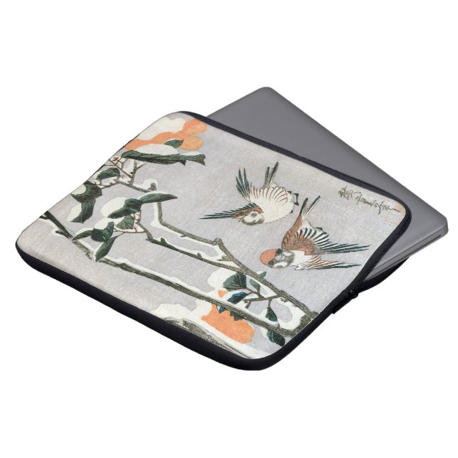 Sparrows und Kamelien in Snow von Ando Hiroshige Laptopschutzhülle (Vorne Oben)