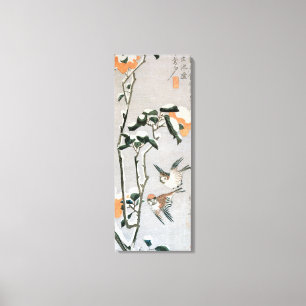 Sparrows und Kamelien in Snow von Ando Hiroshige Leinwanddruck