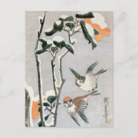 Sparrows und Kamelien in Snow von Ando Hiroshige