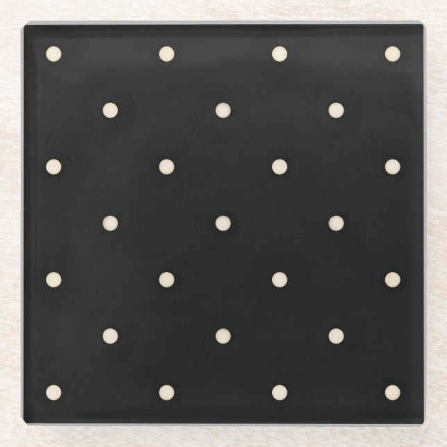 Sparse Polka Dots auf schwarz Glasuntersetzer (Vorderseite)