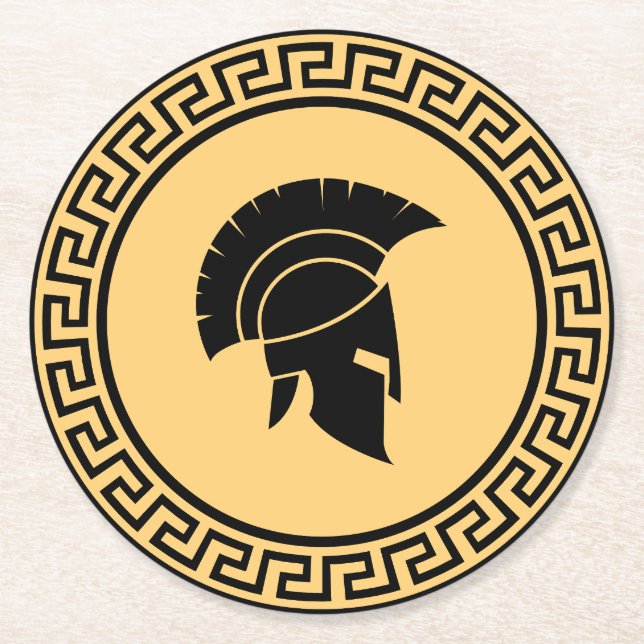 Spartan Helmet Bold Black & Gold Design Runder Pappuntersetzer (Vorderseite)