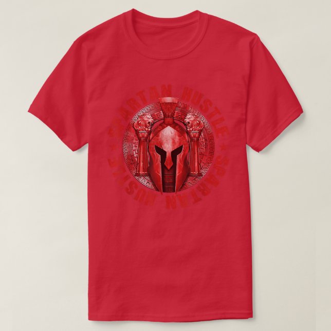 Spartan Hustle Red Workout Sparta Gladiator Motiv T-Shirt (Design vorne)