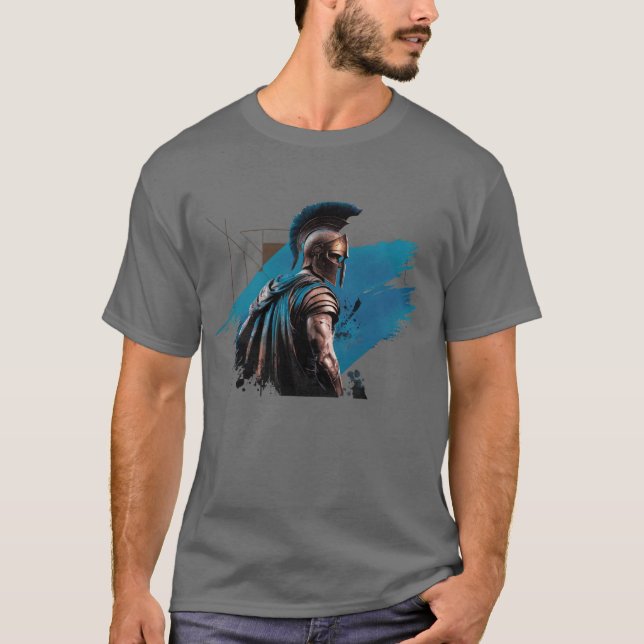 Spartan Warrior in Blue T-Shirt (Vorderseite)