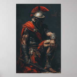 Spartan Warrior Kneeling Poster PNG