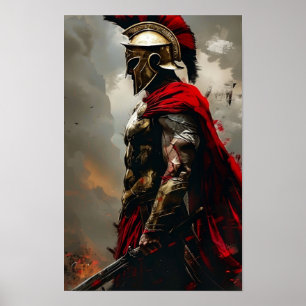 Spartan Warrior on Green Background Poster