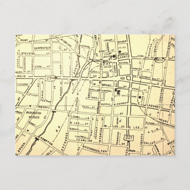 Spartanburg, SC Vintage Karte (Vorderseite)