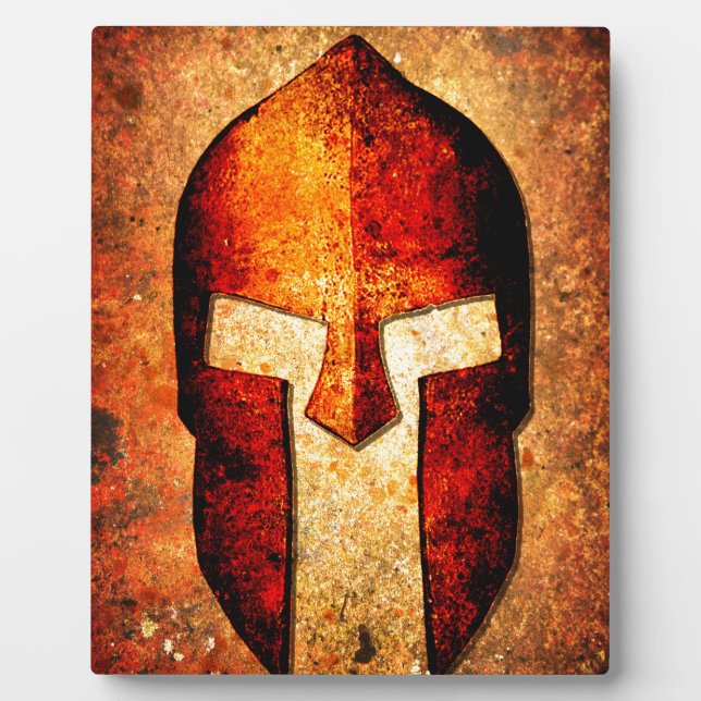 Spartaner Helm mit rostfreiem Hintergrund mit Farb Fotoplatte (Vorderseite)