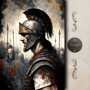 Spartaner-Kriegerhelm-Kampfszene-Decoupage Seidenpapier