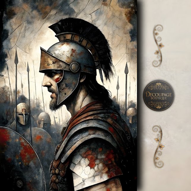Spartaner-Kriegerhelm-Kampfszene-Decoupage Seidenpapier (Spartan Warrior Helmet Battle Scene Decoupage Tissue Paper)