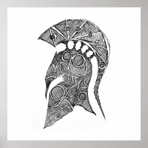 Spartanische Sturzhelm-Skizze Poster
