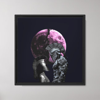 Spartanisches Paar mit rosa Mond Fantasie Kunst Leinwanddruck