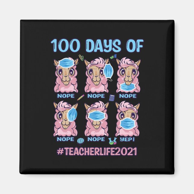 Spaß 100 Tage Schullehrer Llama mit Maske Magnet (Vorne)