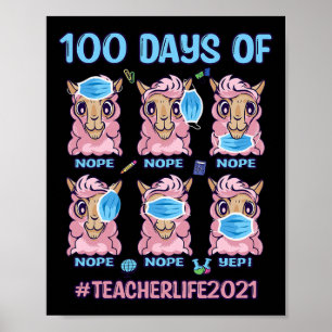 Spaß 100 Tage Schullehrer Llama mit Maske Poster
