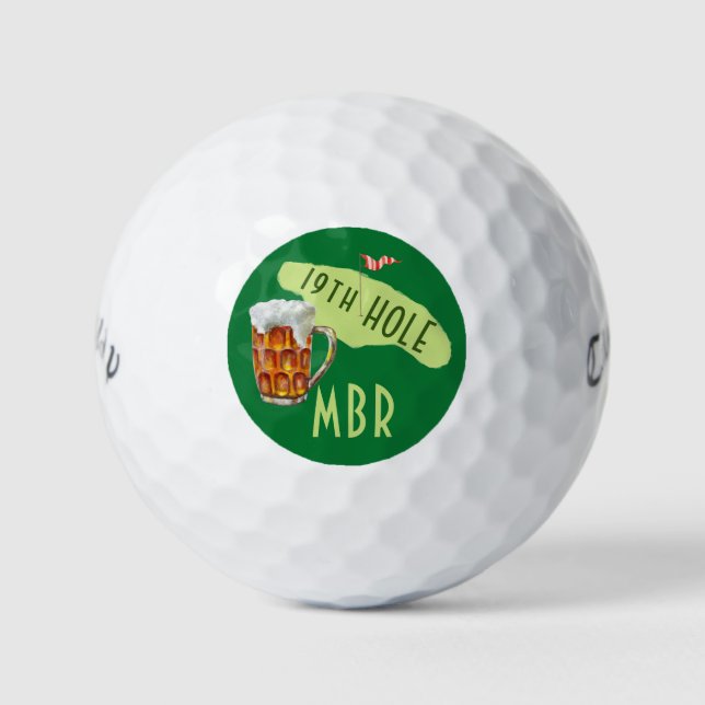Spaß 19. Loch Bierglas Putt Initials Golf Ball (Vorderseite)