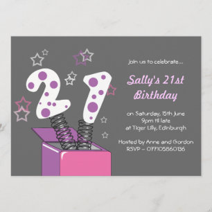 Spaß-21. Geburtstags-Party - rosa u. lila Einladung