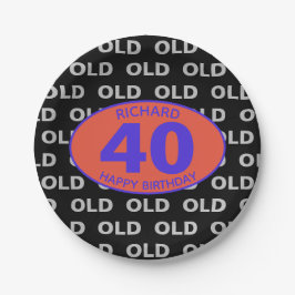 Spaß 40th Editable Age Old Red Black Birthday Pappteller