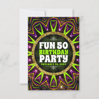 Spaß 50. Geburtstag | Energy Glow|Groovy Rave Part Einladung