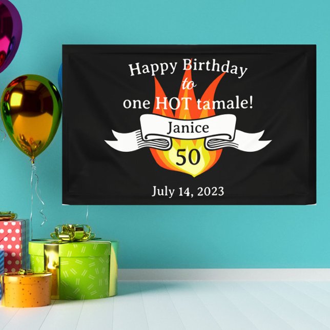 Spaß 50. Geburtstag "Hot Tamale" Personalisiert Banner (Spice up a 50th birthday party with this fun custom "Hot Tamale" banner!)