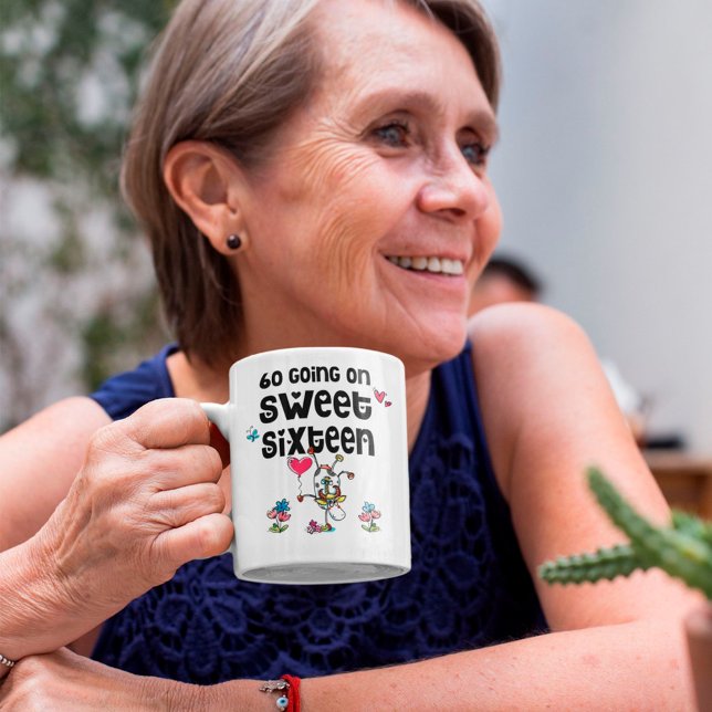 Spaß 60 auf 16 . Geburtstag Cartoon Kuh Kaffeetasse (Von Creator hochgeladen)