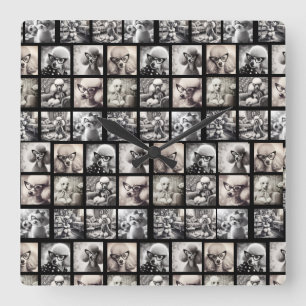 Spaß 9 Foto-Collage-Bilder Quadratische Wanduhr