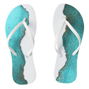 Spaß Abstrakt Aquamarin Schwarz und Weiß Flip Flops
