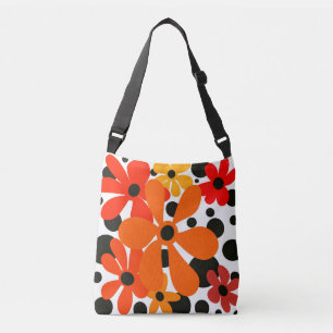 Spaß, abstrakte Blume in Orange & Schwarz Tasche. Tragetaschen Mit Langen Trägern