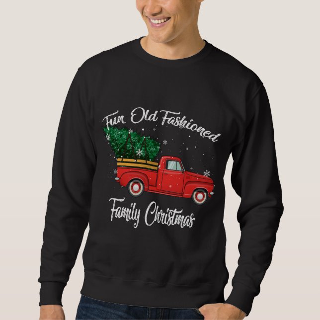 Spaß Alt modischer Familienweihnachtsbaum Oldtimer Sweatshirt (Vorderseite)