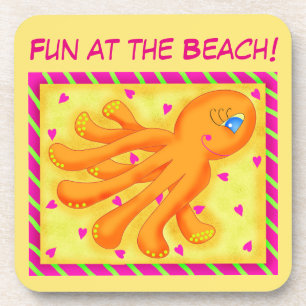Spaß am Strand Whimsy Octopus Yellow Orange Getränkeuntersetzer