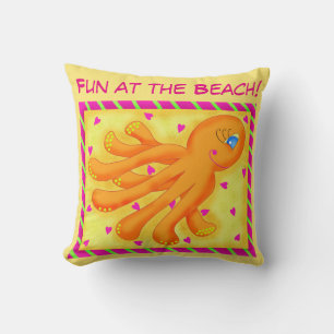 Spaß am Strand Whimsy Octopus Yellow Orange Kissen