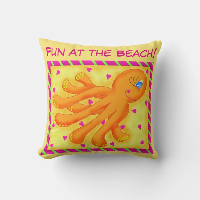 Spaß am Strand Whimsy Octopus Yellow Orange Kissen (Vorderseite)