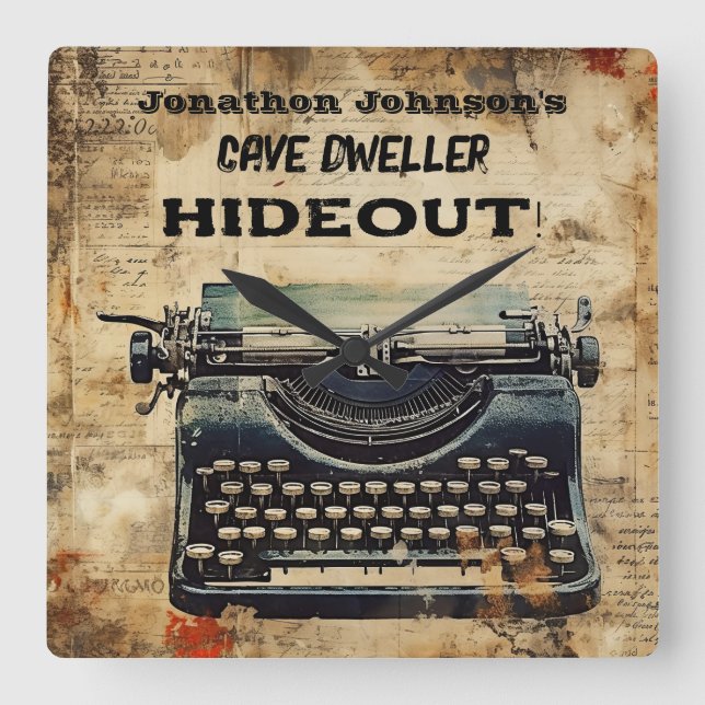 Spaß an der Vintagen Schreibmaschinenuhr Quadratische Wanduhr (Vorderseite)