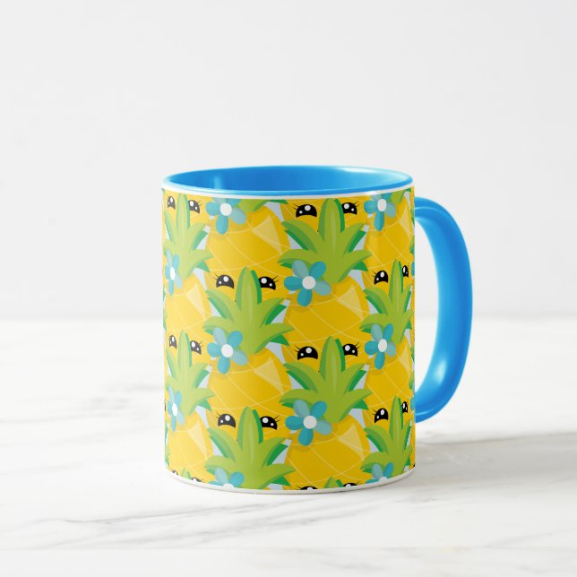 Spaß Ananas Blume Blau Tasse (VorderseiteRechts)