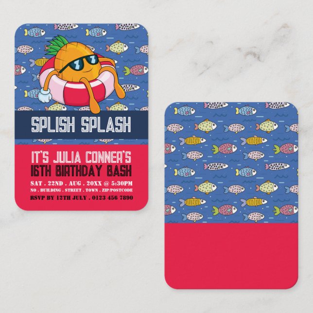 Spaß Ananas, Pool Party Geburtstag Handout Tickets (Vorne/Hinten)