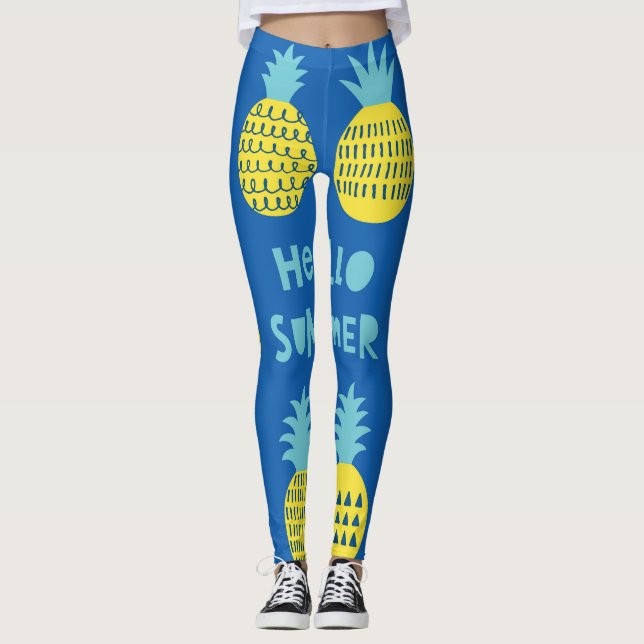 Spaß Ananas Vintager Kartenentwurf Leggings (Vorderseite)