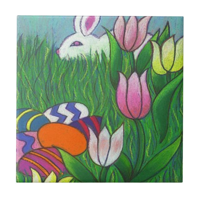 Spaß-Aquarell-Häschen mit Eiern 4,25" Fliese (Vorderseite)