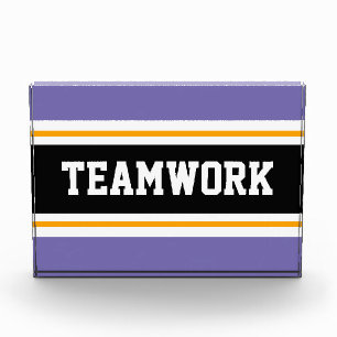 Spaß Athletic Lila Schwarz-weißes TEAMWORK Streife Fotoblock