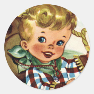 Spaß-Aufkleber Western Retro Lil Cowboy-1 Runder Aufkleber