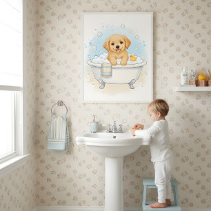 Spaß beim Bad des Welpen Kinder Badezimmer Wandkun Poster
